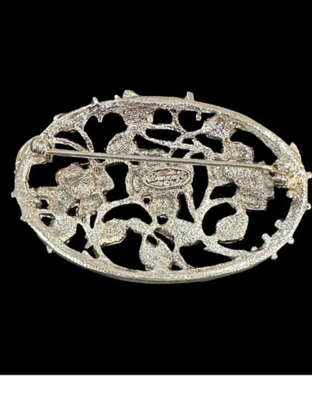 Vintage Danecraft Brooch Silver Tone Faux Pearl Detail Floral Center Signed